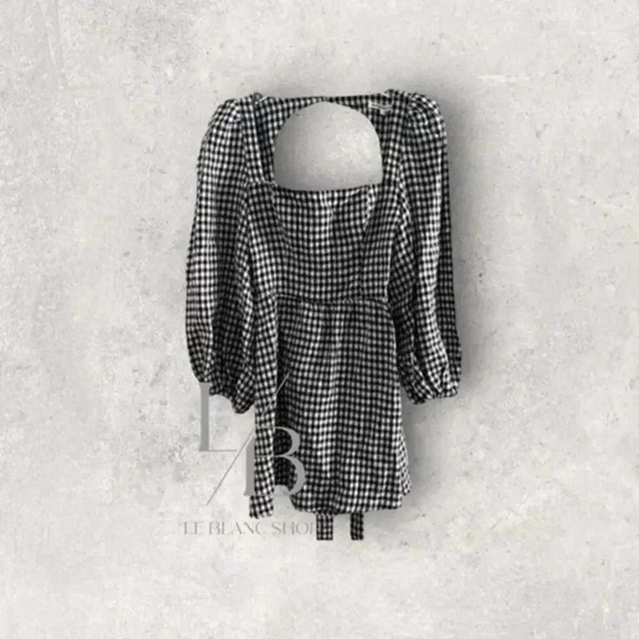 Reformation Mini Dress Size 2 Brodie Linen Puff Sleeve April Plaid Check B544 - Picture 2 of 6
